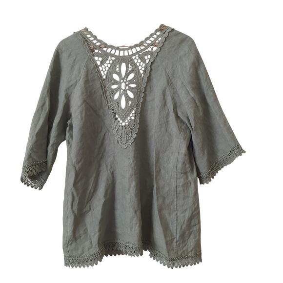 Valentina Naldi Made in Italy Top Womens Crepe Crochet Mint Sage Green Open OS - Picture 2 of 4